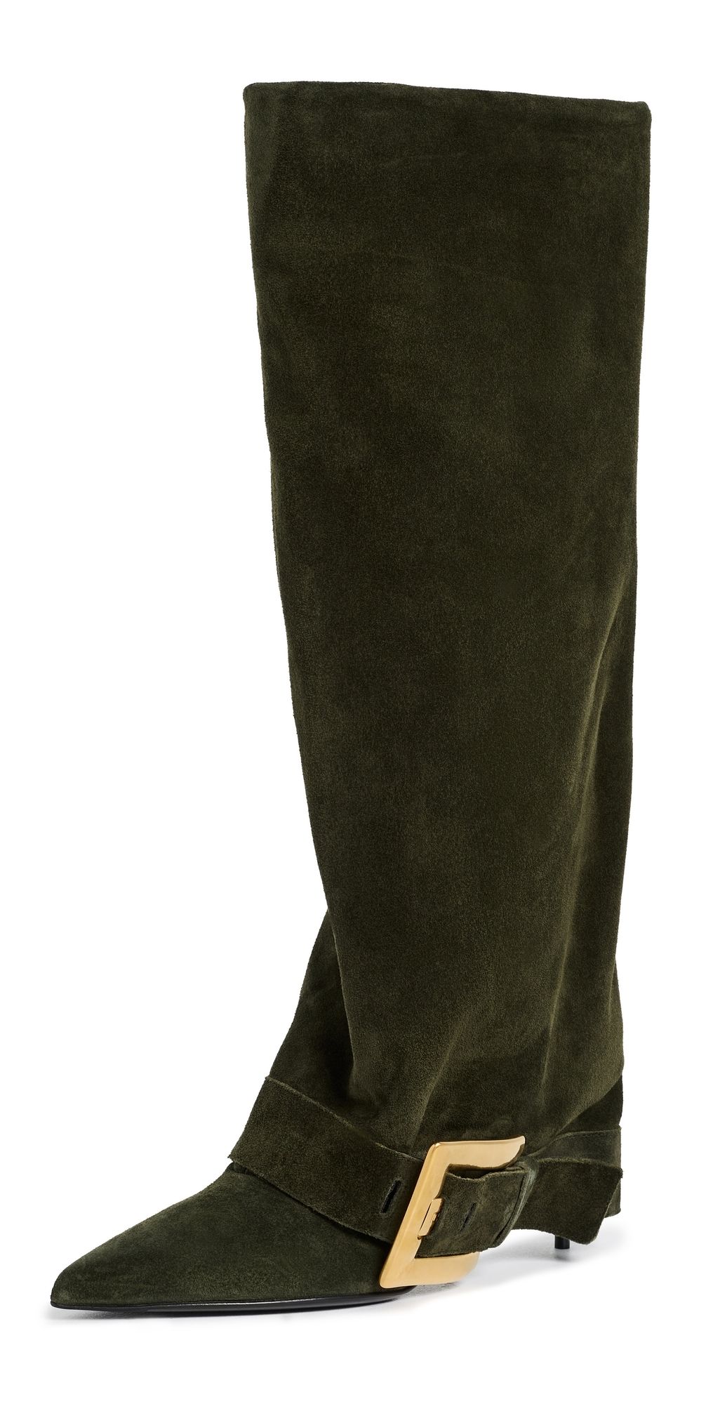 Balmain Anthem Suede Leather Boots Kaki Fonce 39