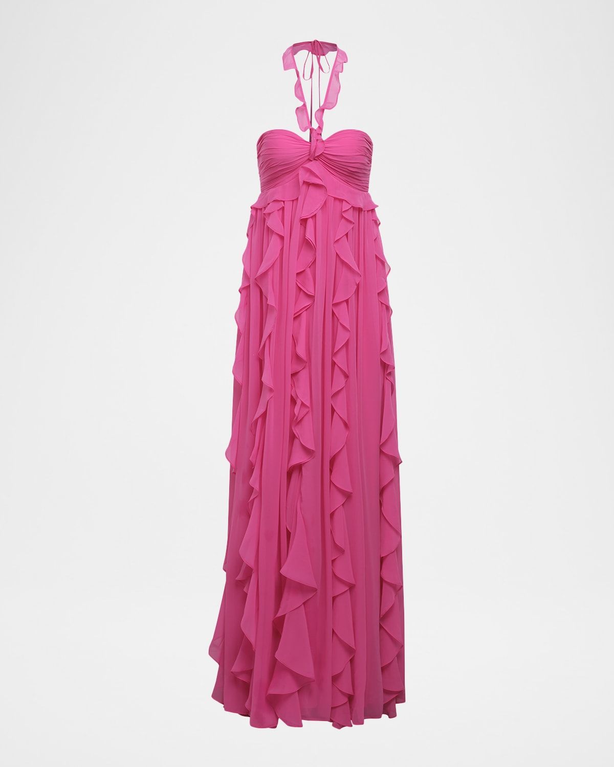 Ruffle Chiffon Halter Gown