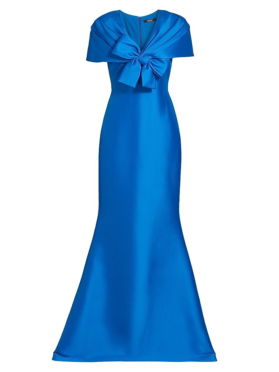Women's Cape-Neck Trumpet Gown - Cobalt - Size 12