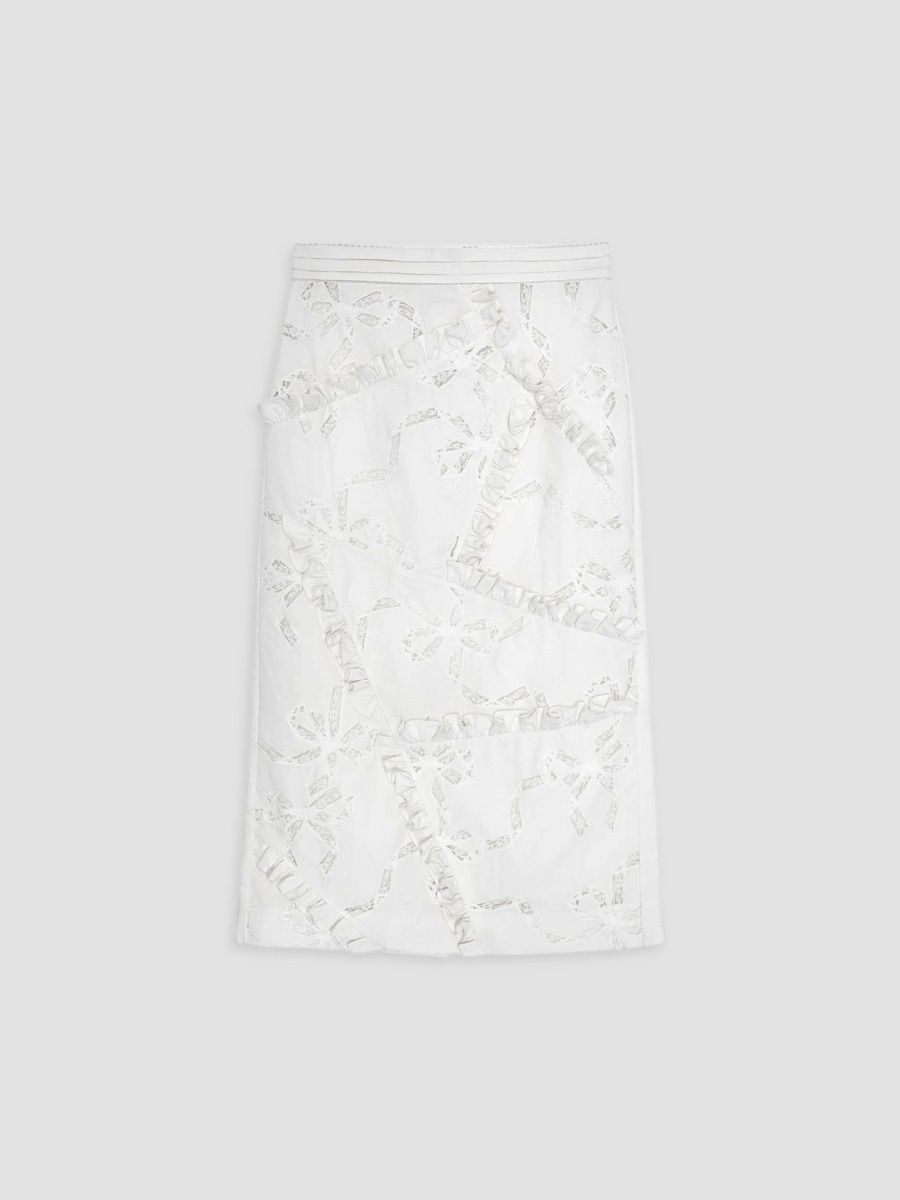 Women's Lace Bow Patchwork Skirt - White - Size 4