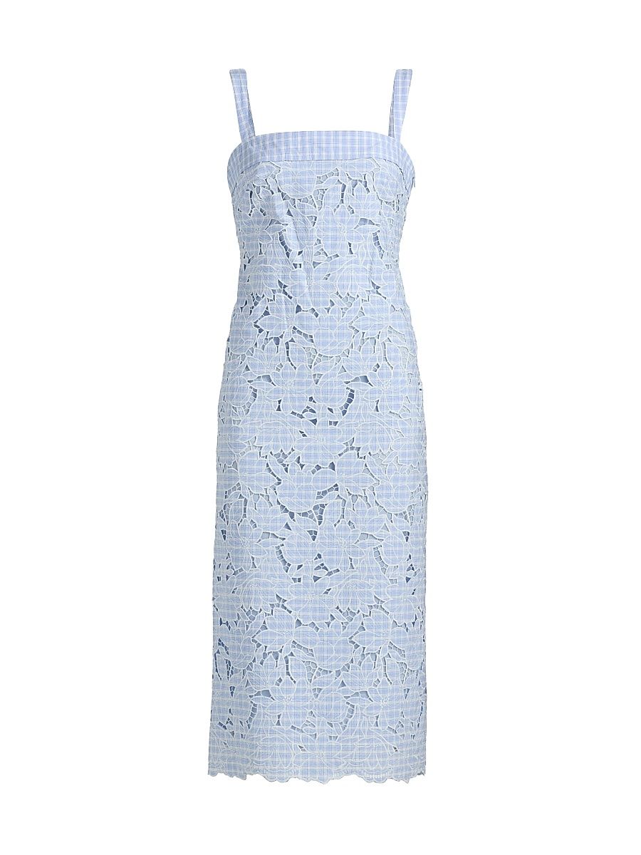 Women's Aubrey Embroidered Floral Gingham Midi-Dress - Periwinkle Sky Multi - Size 00