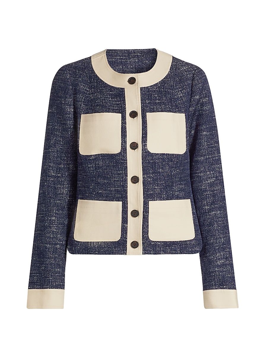 Women's Slub Boulcé Patch Jacket - Navy Ivory - Size 0