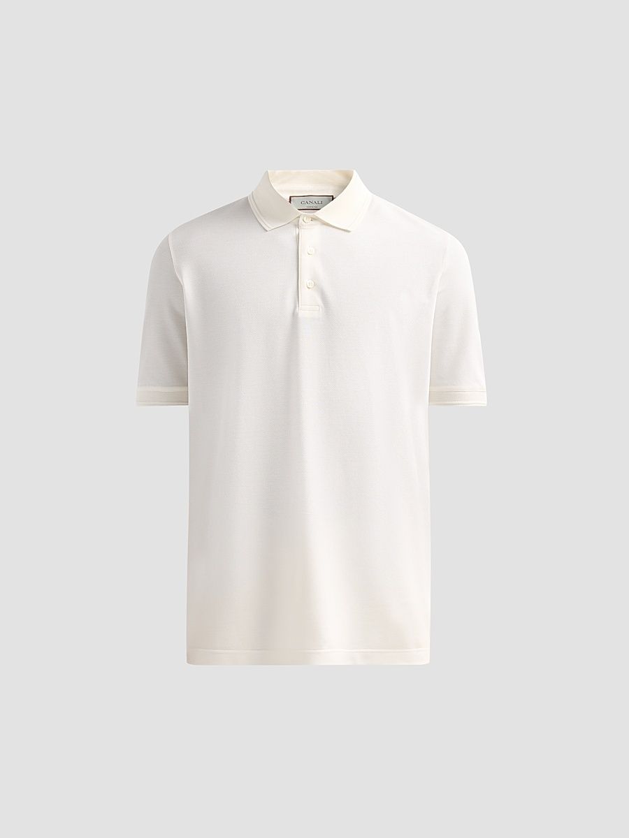 Men's Cotton Piqué Polo Shirt - White - Size 38