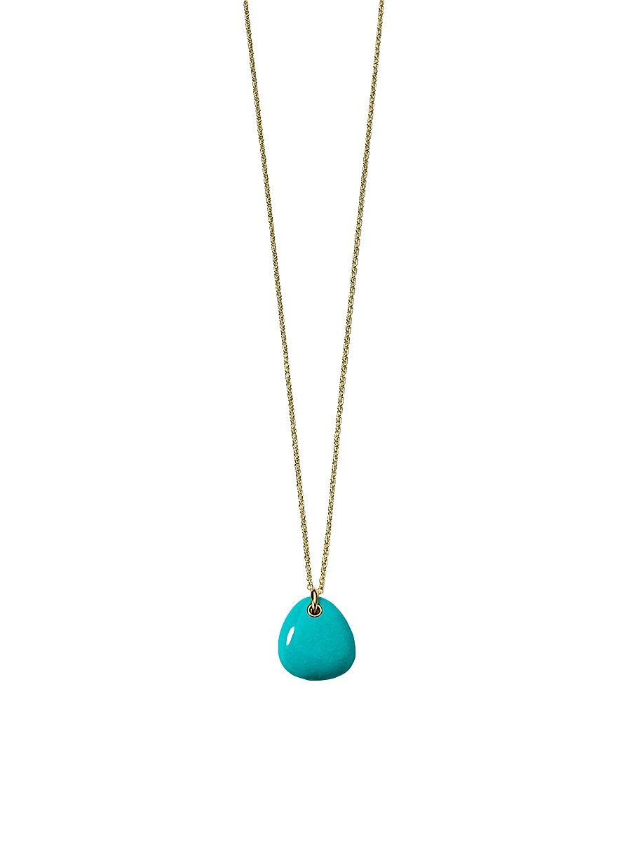 Women's Large 18K Green Gold & Turquoise Pebble Pendant Necklace - Gold - Size 16