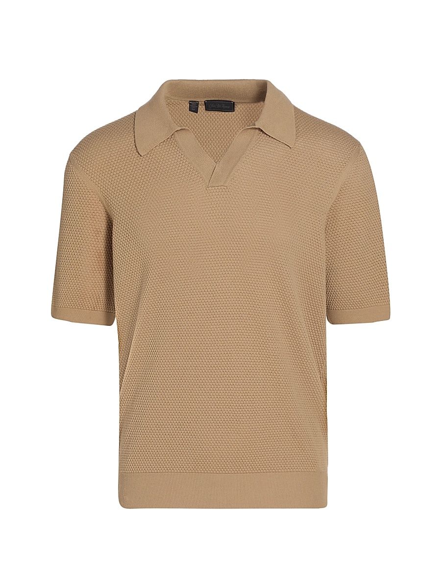 Men's Waffled Cotton Johnny Collar Sweater - Brown - Size XL