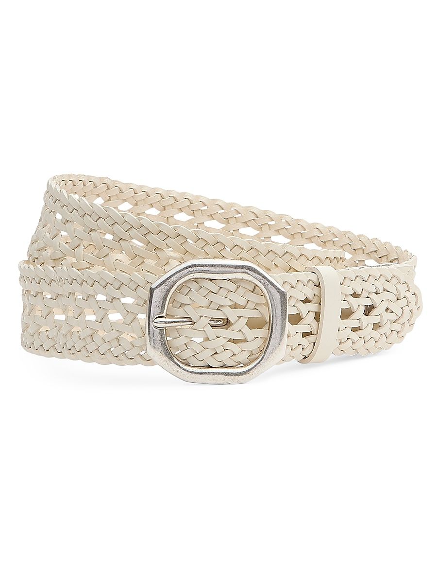 Women's Audrey Woven Leather Belt - Antique White - Size Large