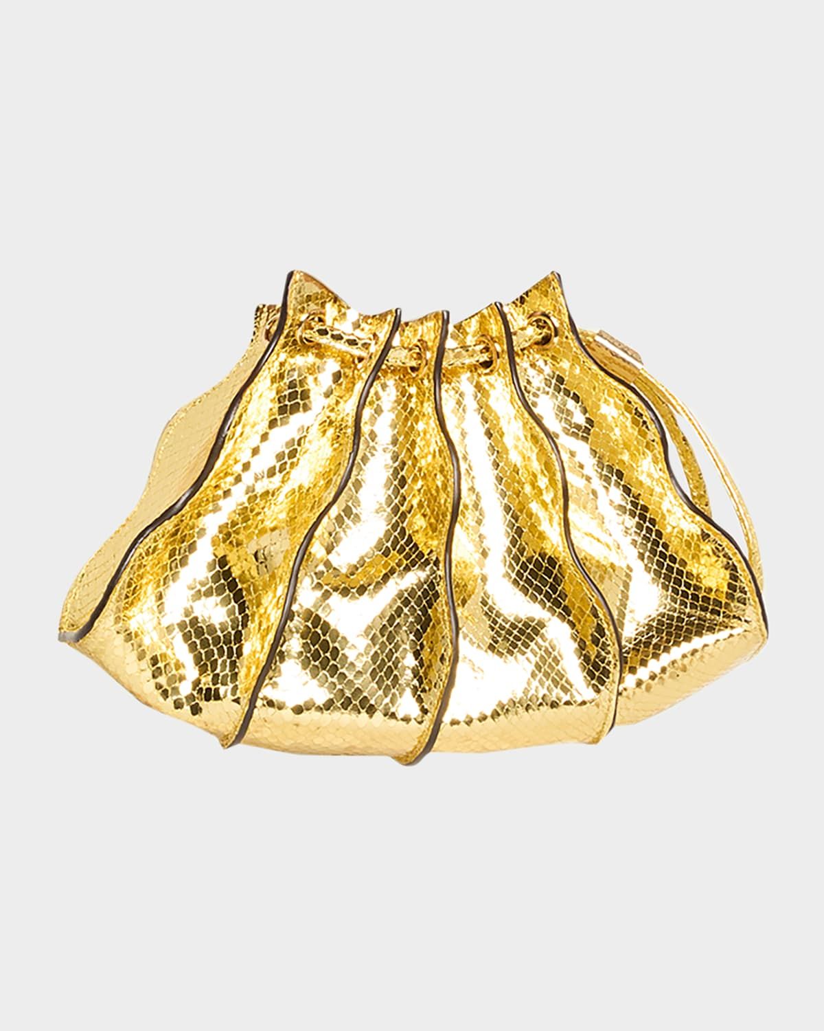 Adria Mini Pleated Wave Metallic Snake-Print Crossbody Bag