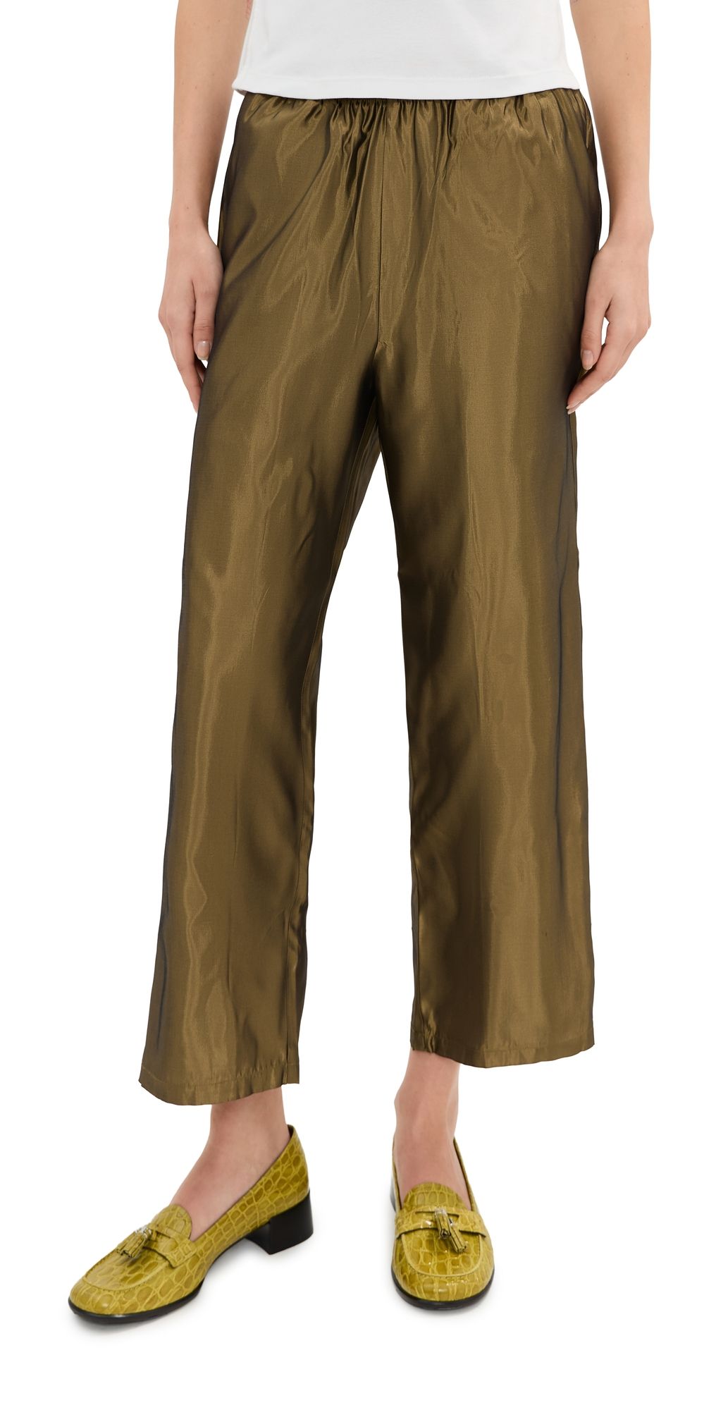 LE BOP Kelsey Cropped Taffeta Pants Olive Shimmer XS