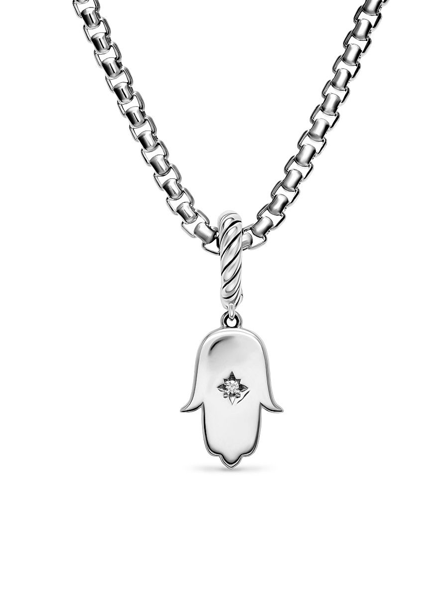 Women's Hamsa Amulet in Sterling Silver with Center Diamond 15.8MM - Diamond