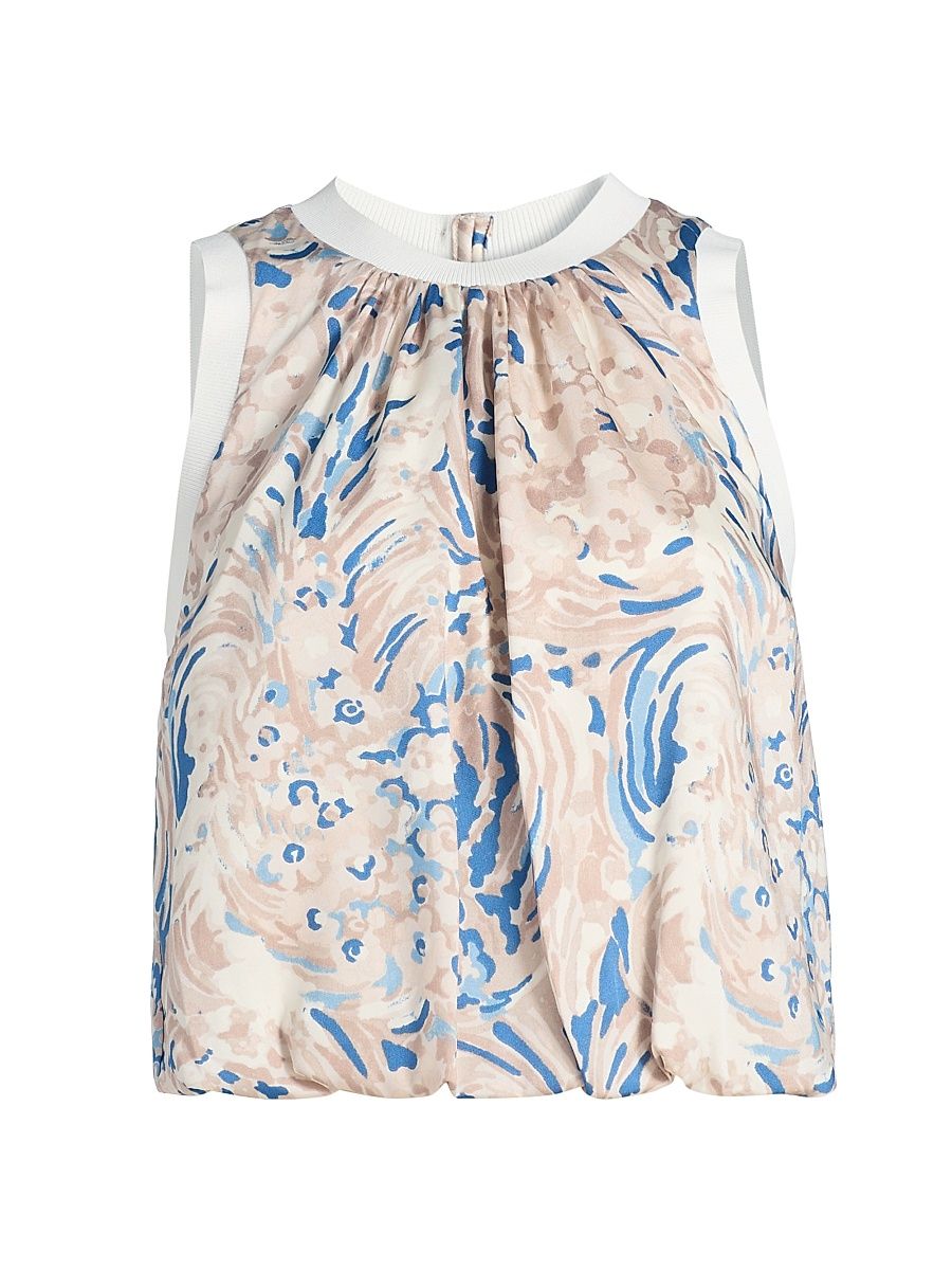 Women's Daisy Swirl Peia Printed Blouson Crop Top - Neutral Multi - Size Large