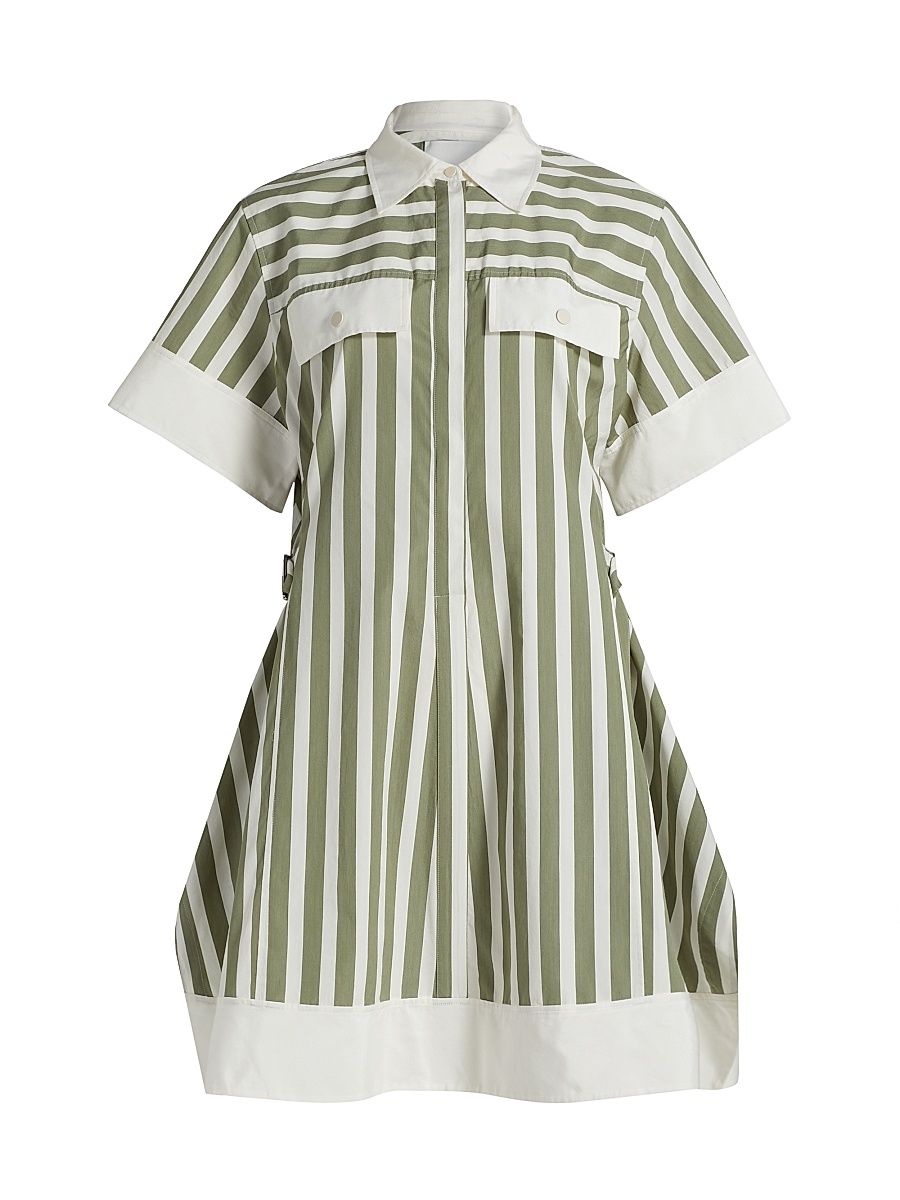 Women's Striped Cotton-Silk Shirt Dress - Thyme Multi - Size 6