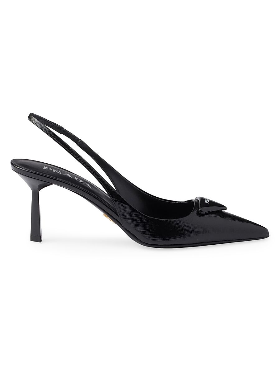 Women's Saffiano 75MM Patent Leather Slingback Pumps - Black - Size 4.5