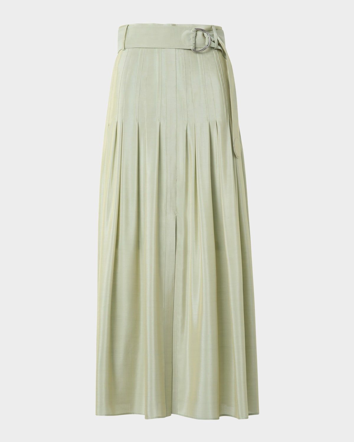 Pleated A-Line Batiste Midi Skirt