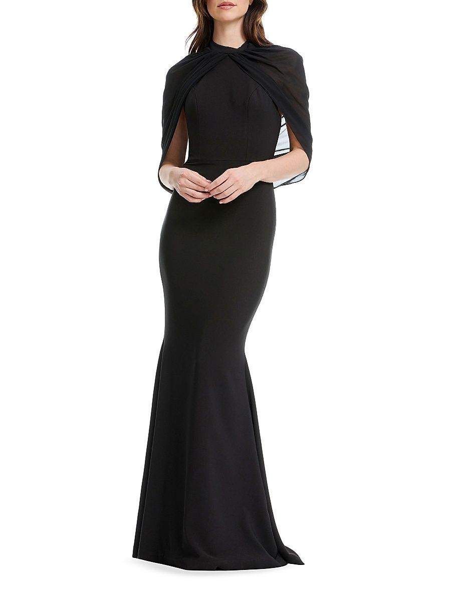 Women's Aviva Cape-Sleeve Mermaid Gown - Black - Size Medium