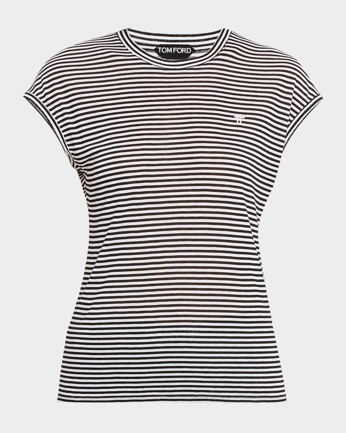 Striped Viscose Cap-Sleeve T-Shirt