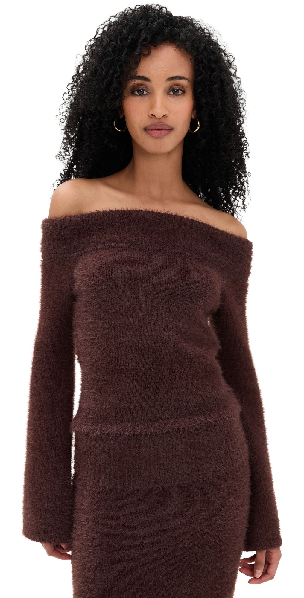 Seven Wonders Anneliese Off Shoulder Knit Top Chocolate L