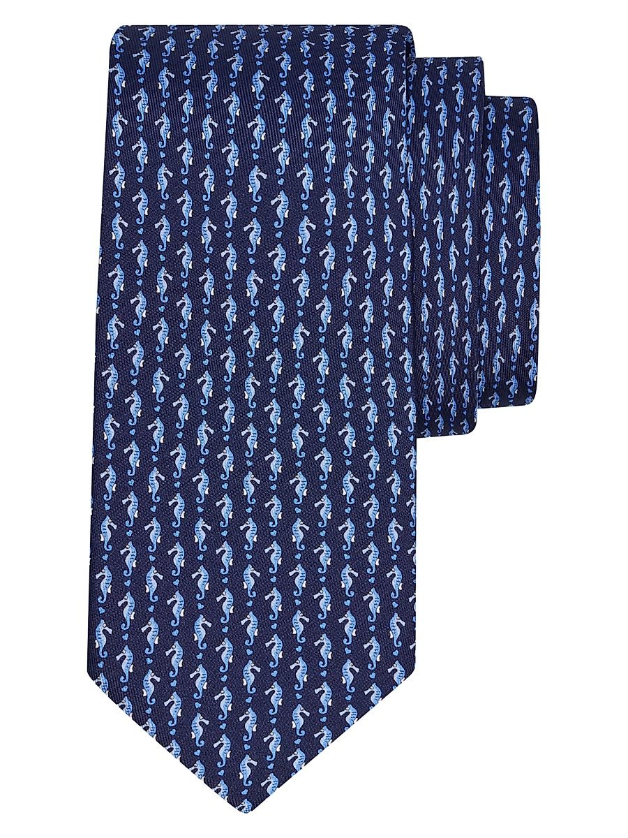 Men's Seahorse and Mini Hearts Silk Tie - Navy