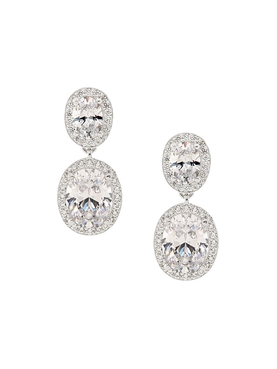 Women's Modern Love Rhodium-Plated & Cubic Zirconia Halo Double-Drop Earrings - Silver