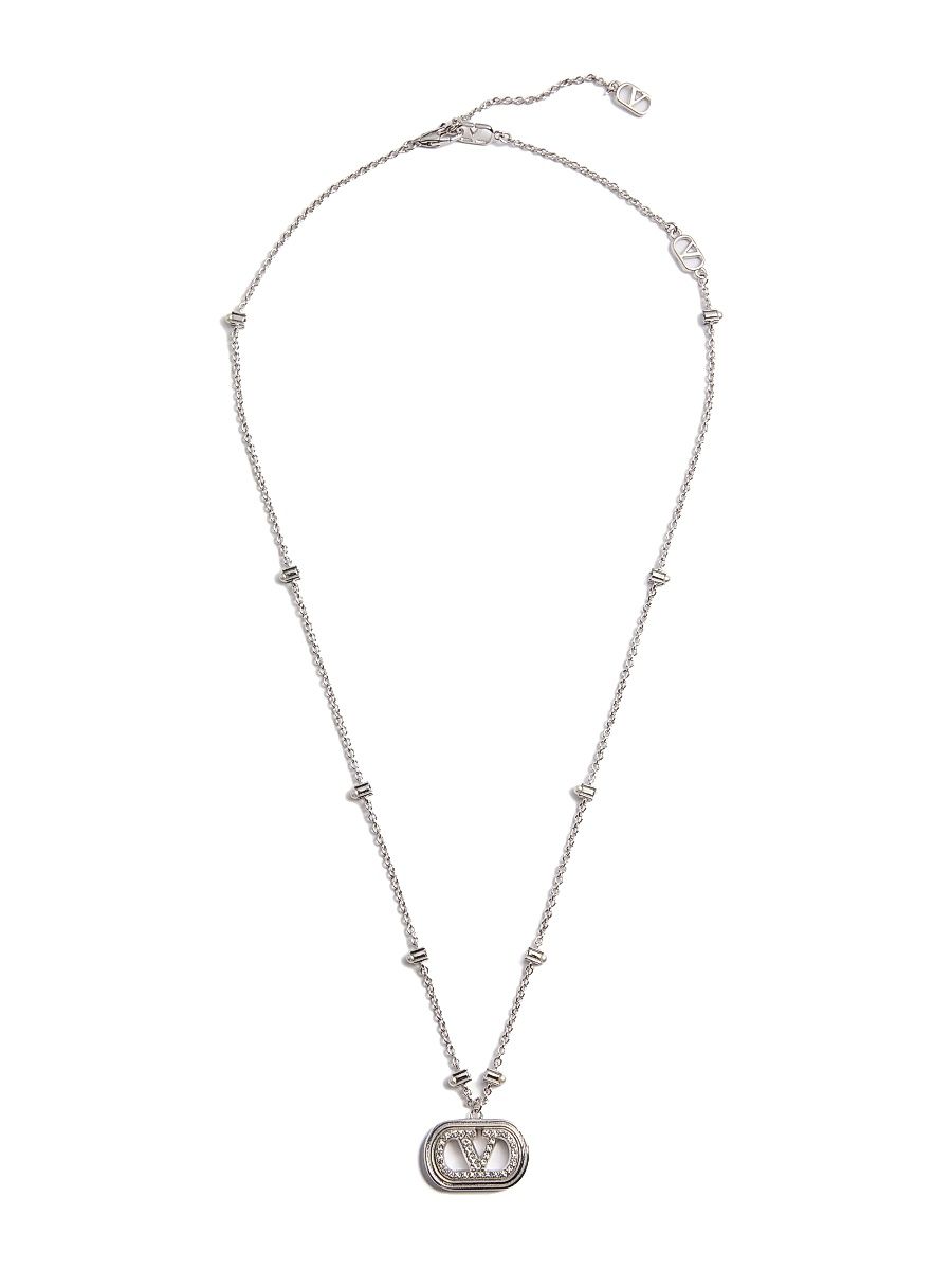 Women's Vlogo Signature Metal Necklace with Pearls and Swarovski Crystals - Rhodium