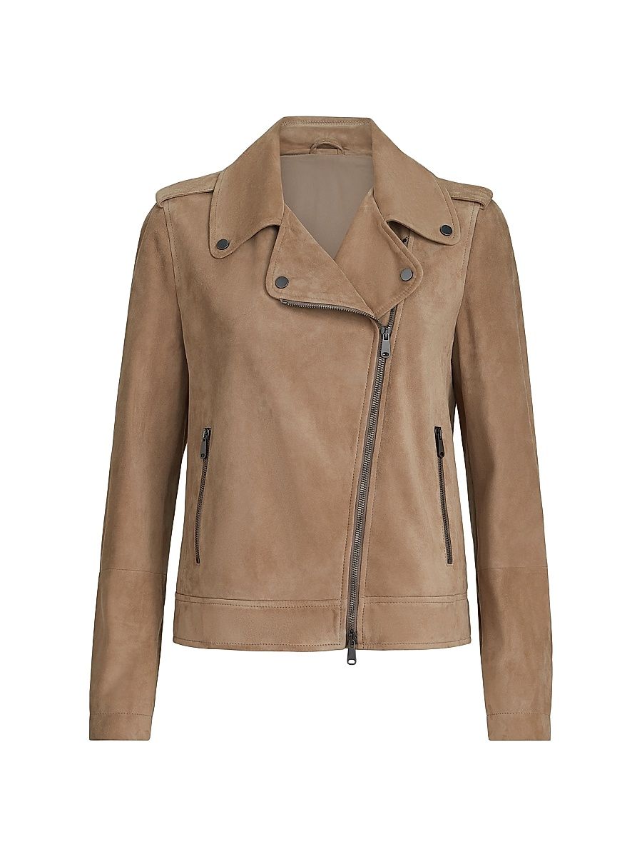 Women's Suede Biker Jacket with Monili - Hazelnut - Size 14