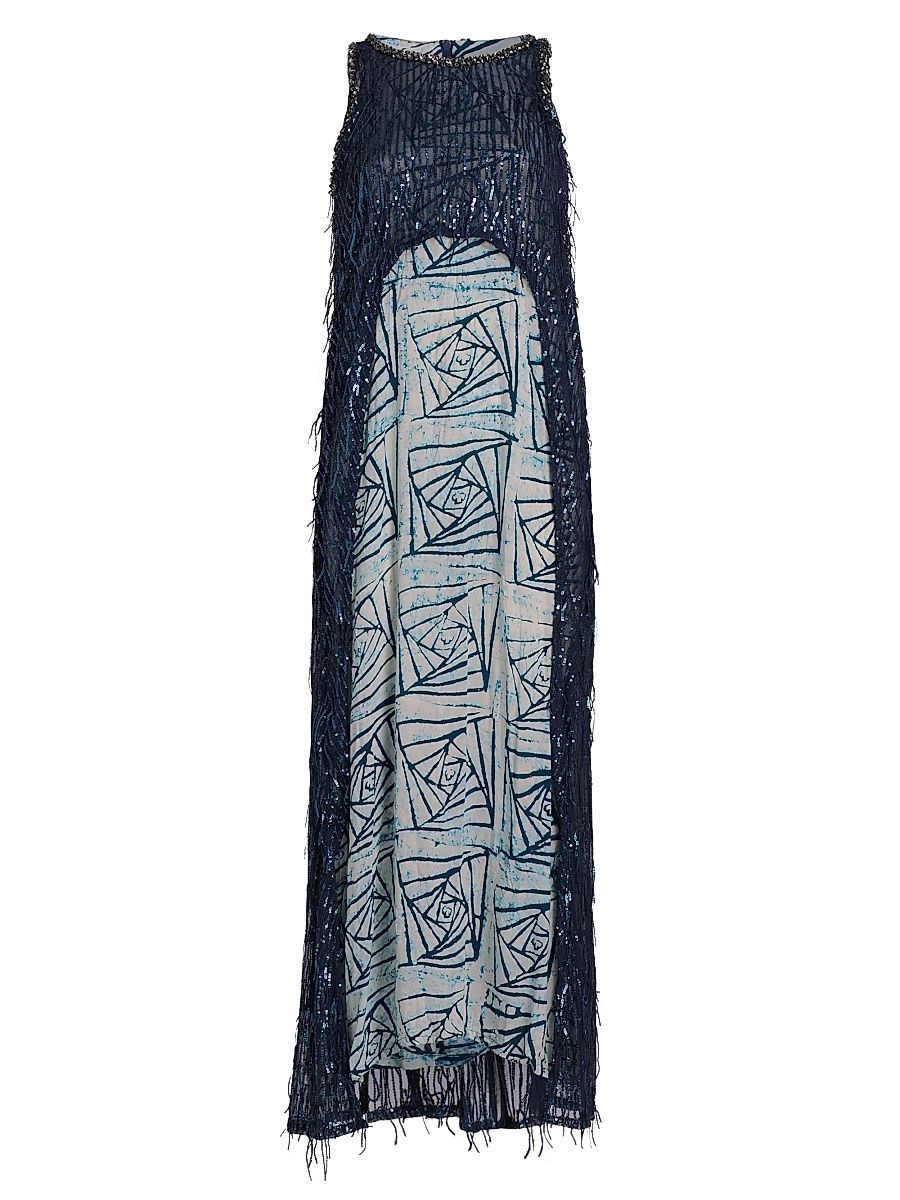 Women's The Summon Mikun Embellished Abstract A-Line Maxi Dress - Blue - Size Medium