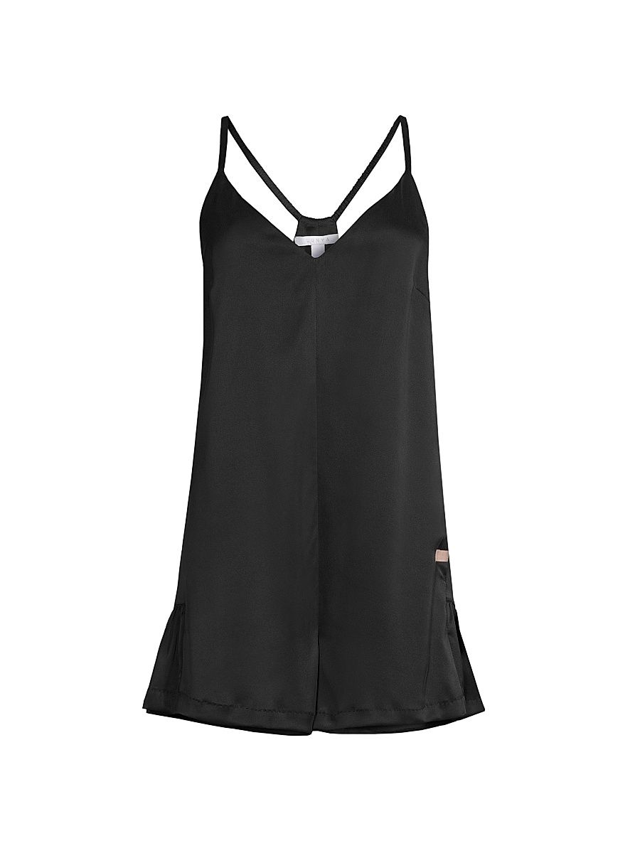 Women's Washable Silk Romper - Immersed Black - Size XS