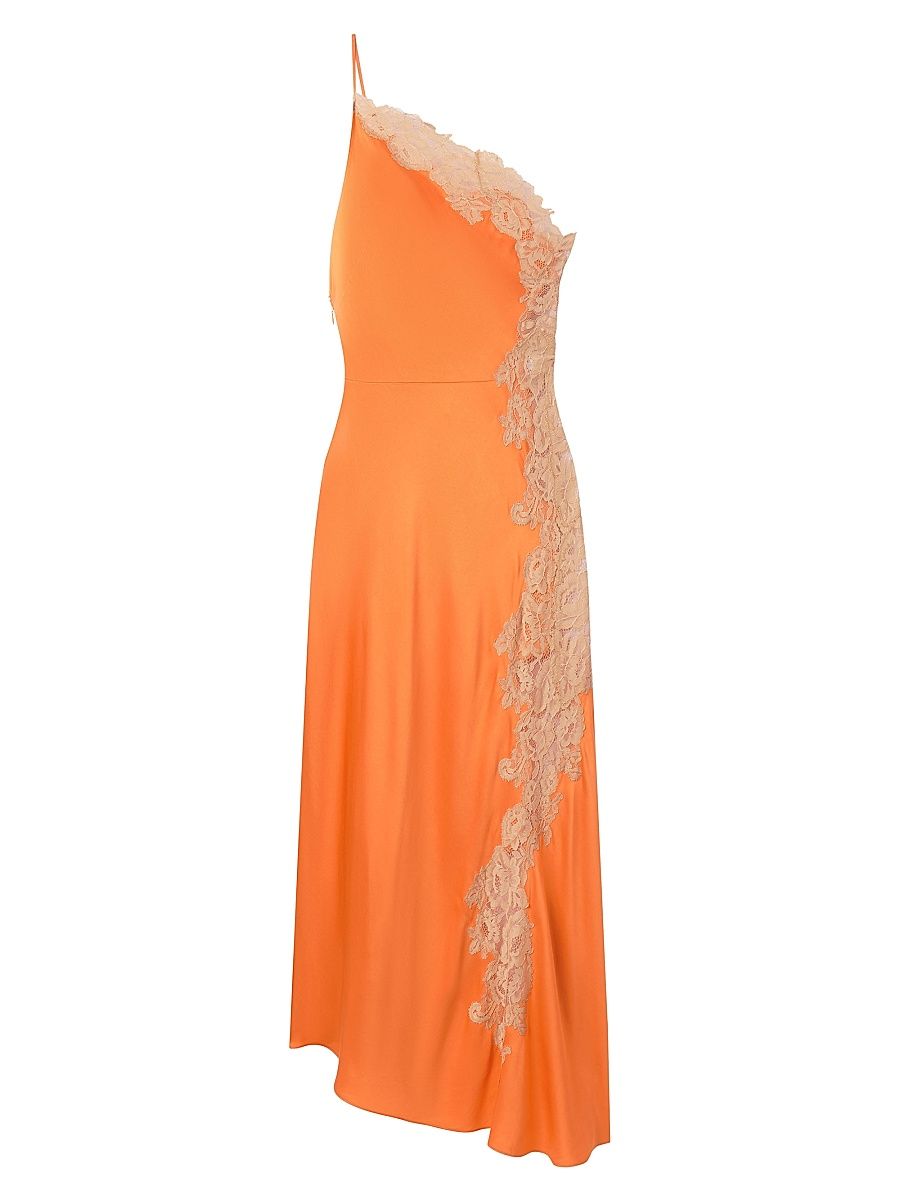 Women's Lou Lace-Trim Satin Midi-Slipdress - Vivid Orange Pale Blush - Size 14