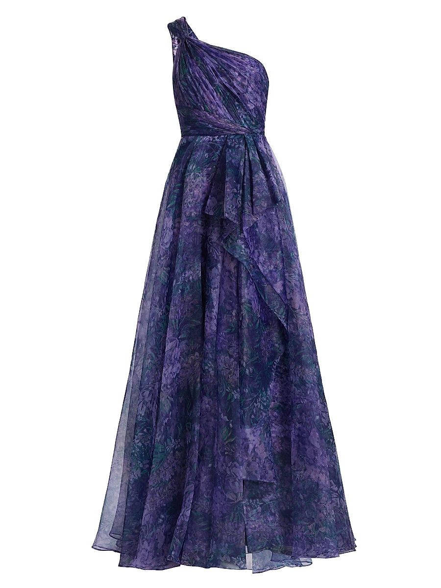Women's Orania Organza One-Shoulder Gown - Botanic Twilight - Size 0