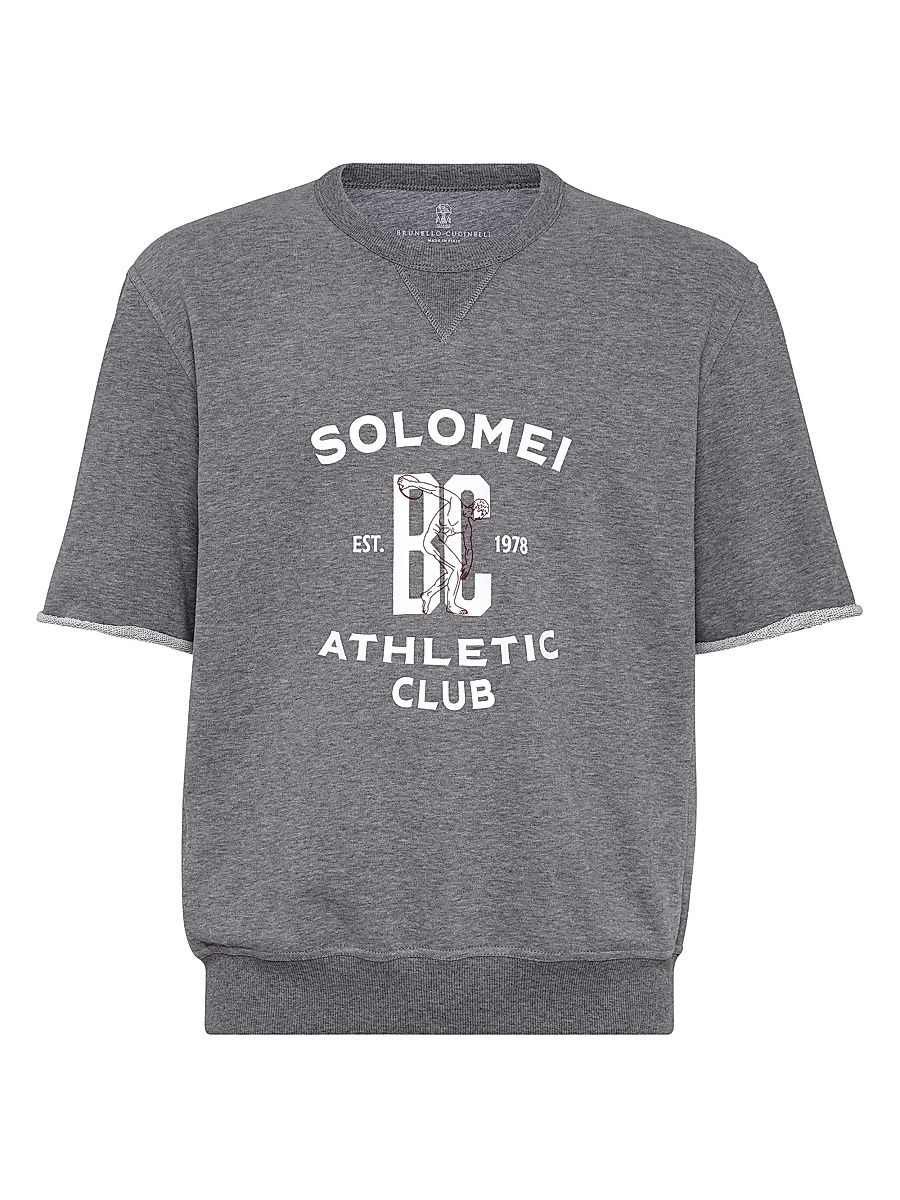 Men's Cotton Smooth French Terry Short Sleeve Sweatshirt with Print - Medium Grey - Size XS