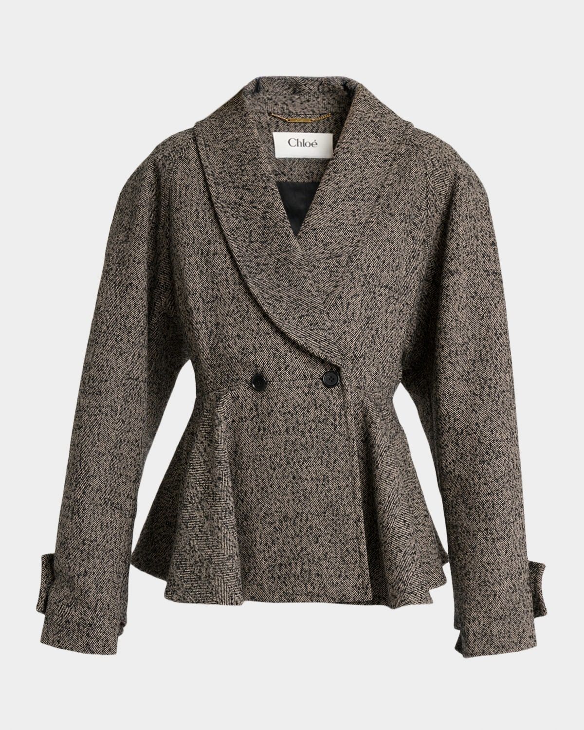 Double-Breasted Herringbone Oversized Peplum Coat