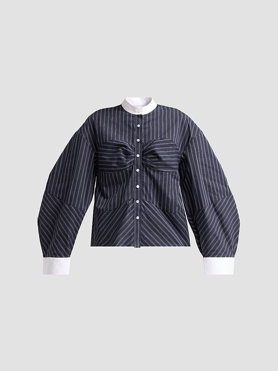 Women's Rigoberta Striped Cotton-Blend Shirt - Navy - Size 6