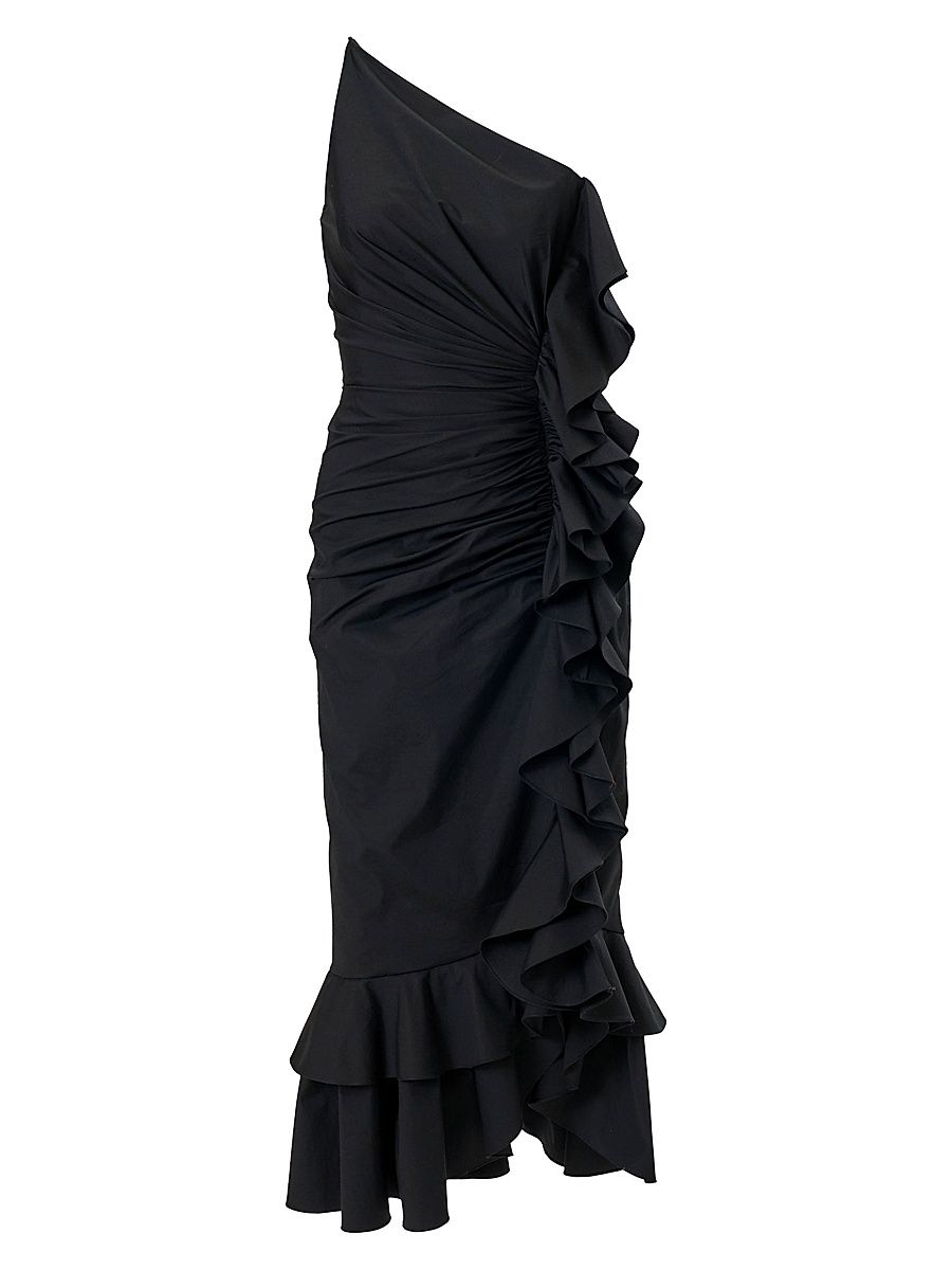 Women's Ruched One-Shoulder Ruffle Cocktail Dress - Black - Size 10