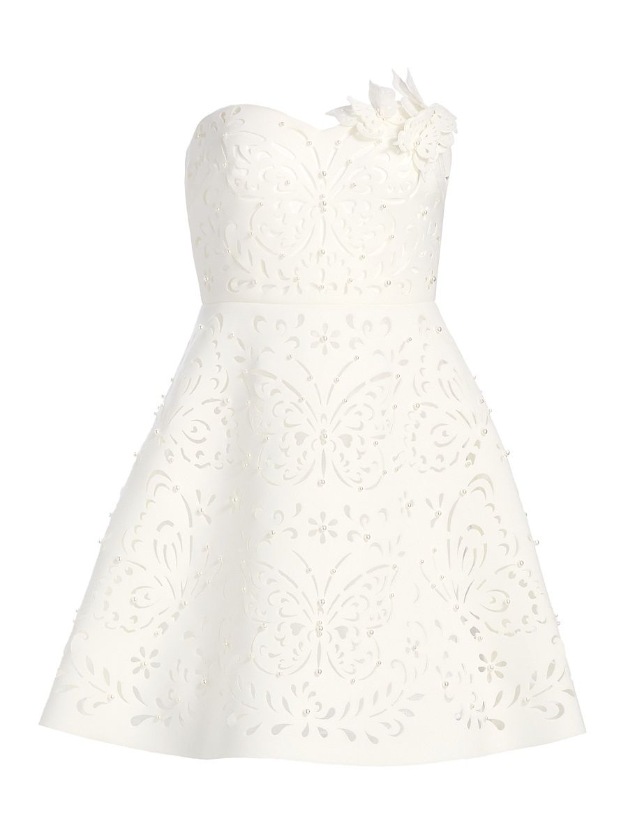 Women's Butterfly Cut-Out Embellished Strapless Scuba Cocktail Dress - Light Ivory - Size 16