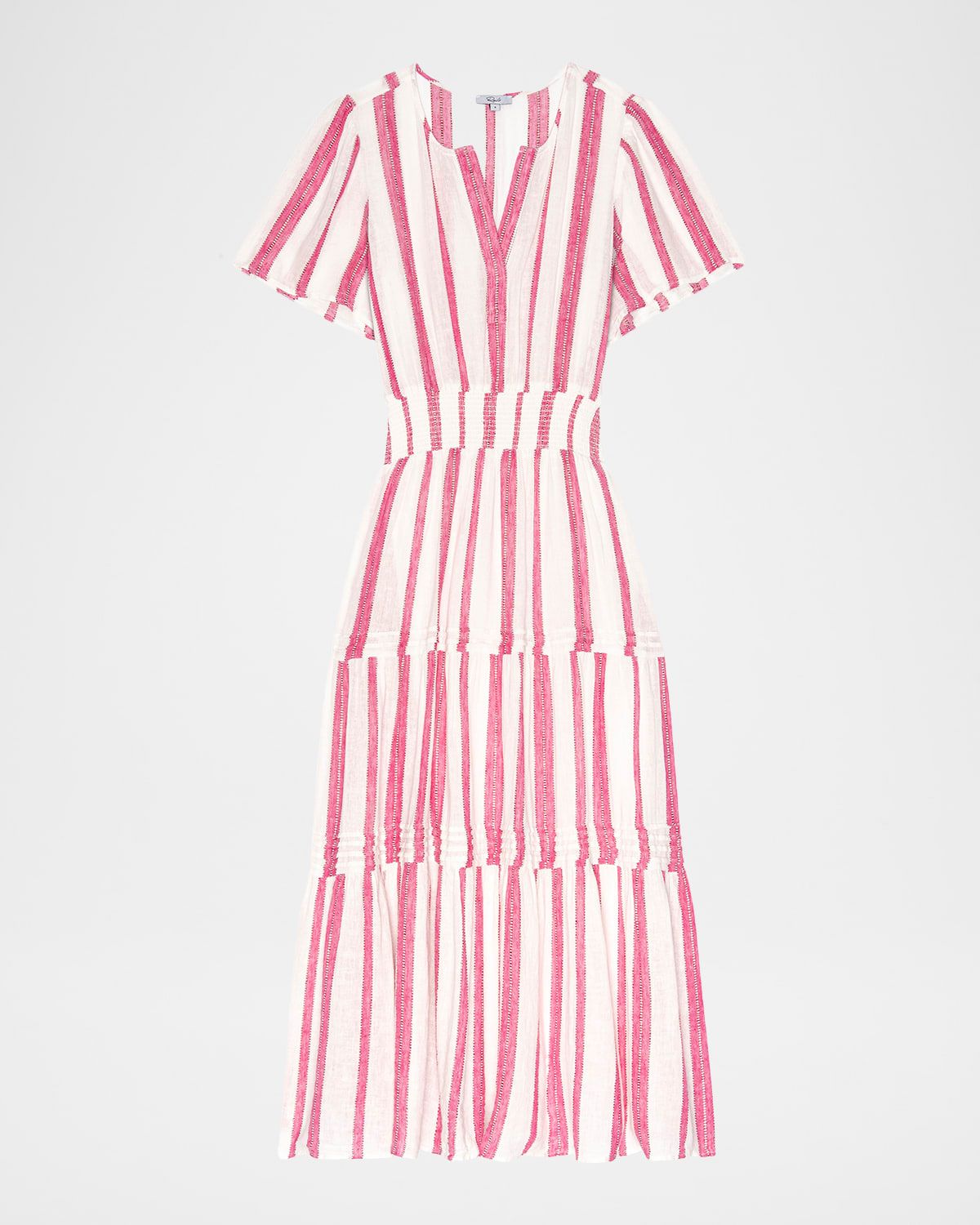 Cannes Stripe Short-Sleeve Midi Dress