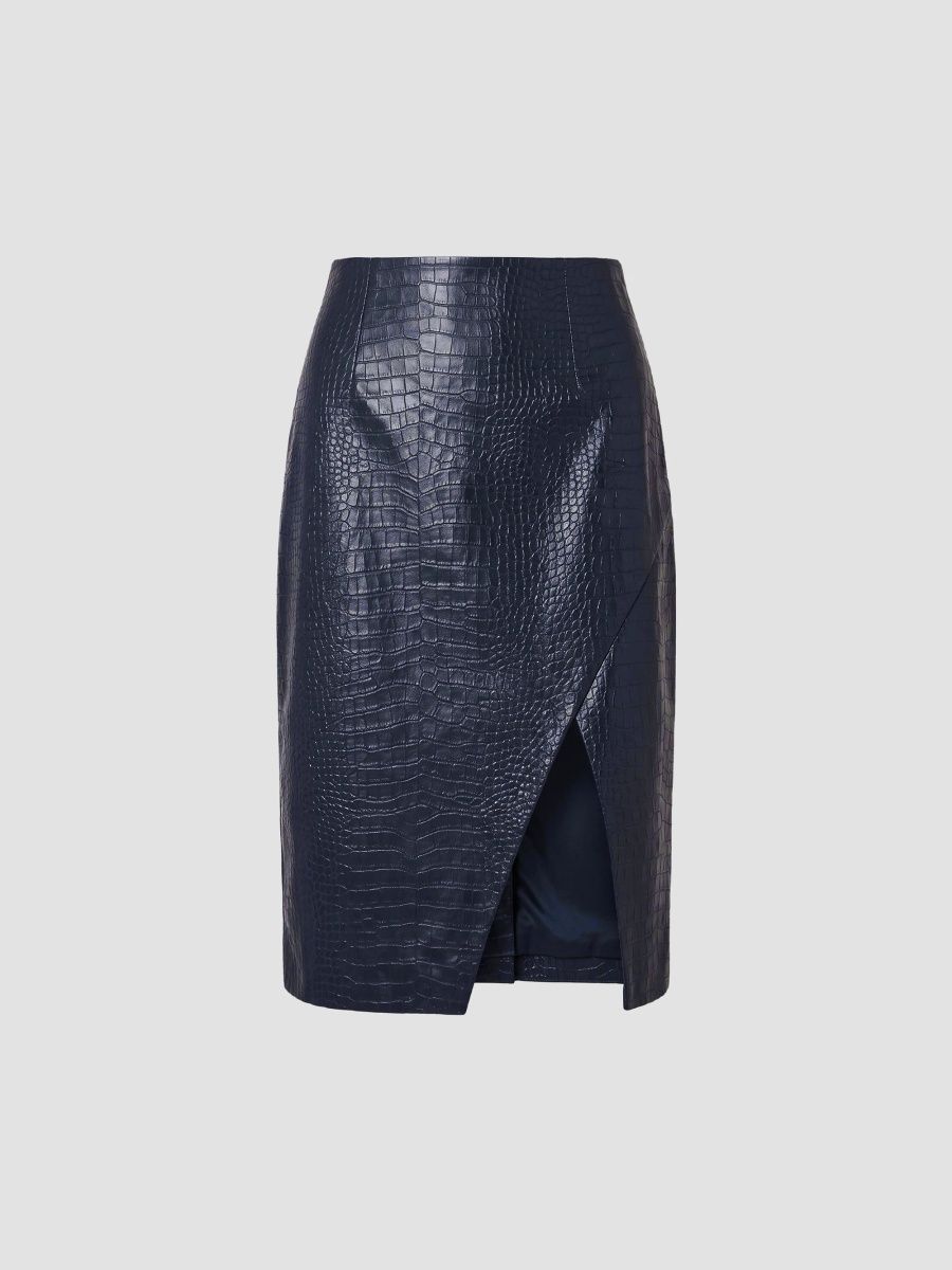 Nicholas the Label Women's Livia Croc-Embossed Faux-Leather Knee-Length Skirt - Indigo Blue - Size 12