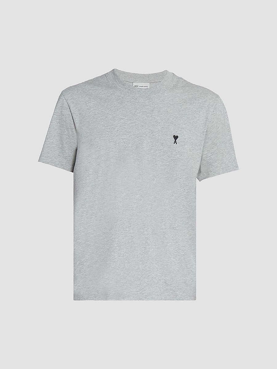 AMI Paris Men's Contrasted Ami de Coeur Cotton T-Shirt - Gris Cendre Chine - Size XXL