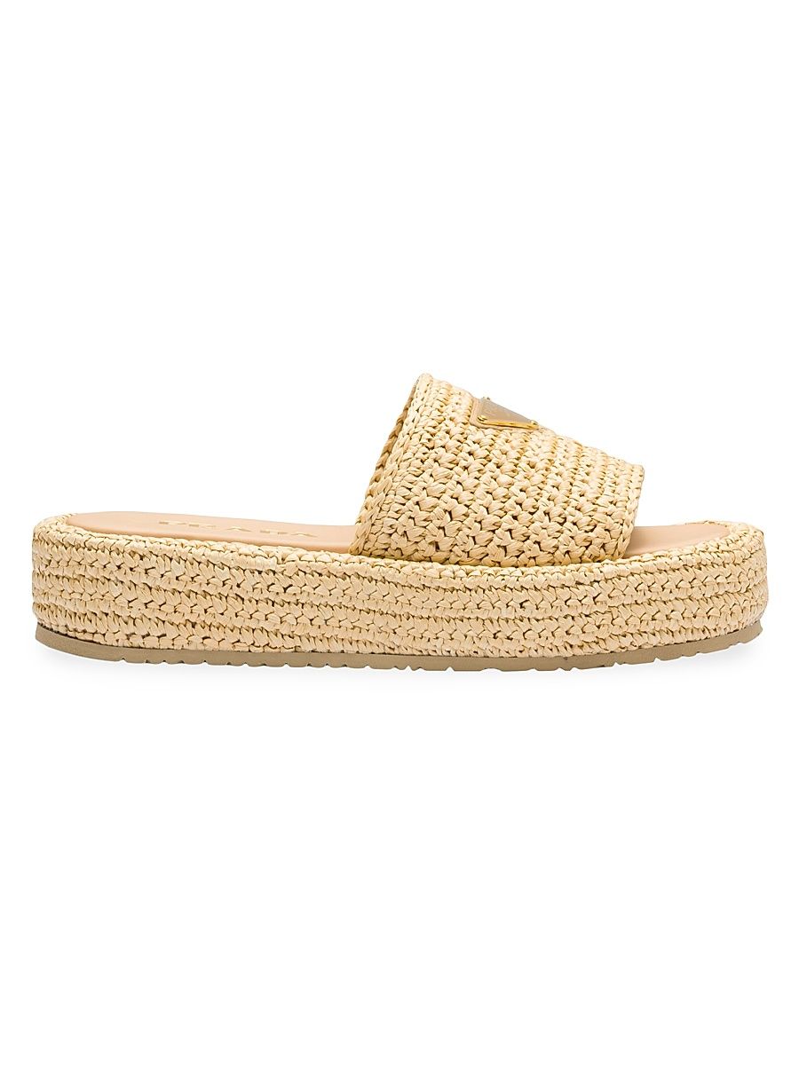 Women's Crochet Flatform Slides - Beige Khaki - Size 6