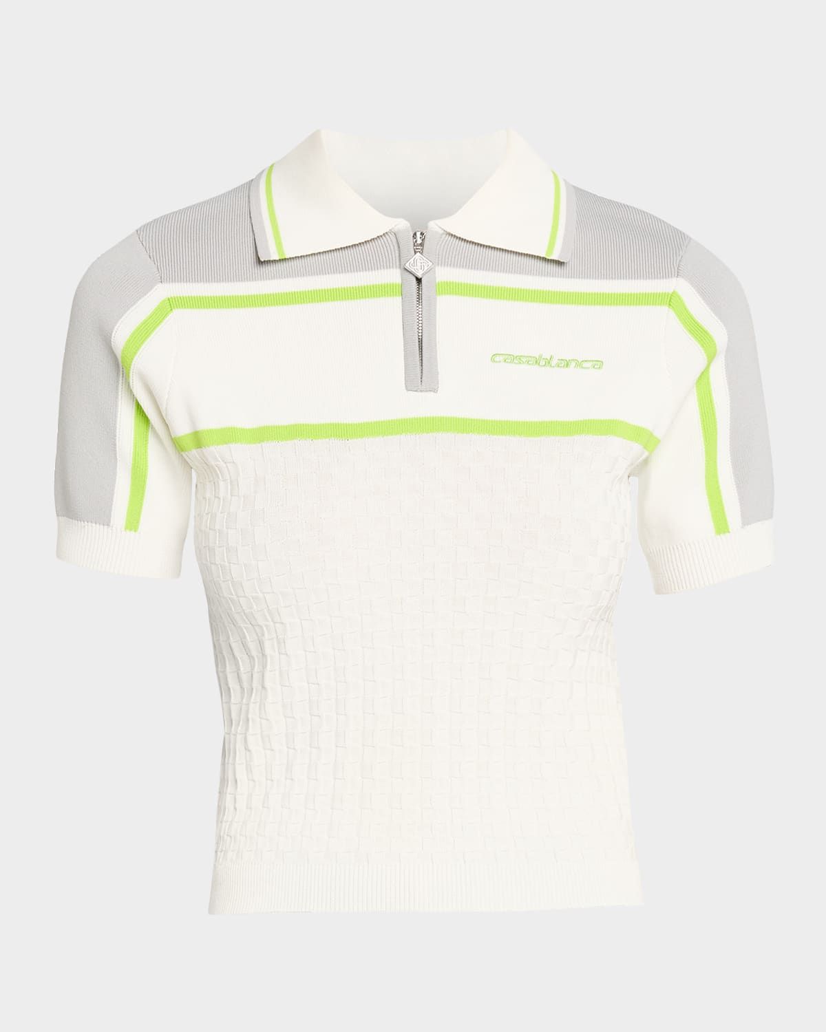 Striped Textured Knit Tennis Polo Shirt