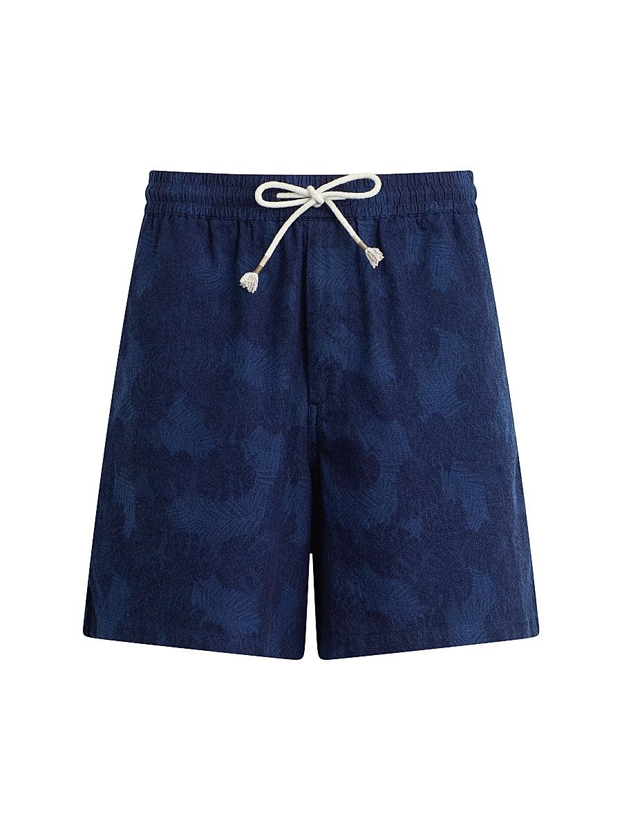 Men's Cabana Floral Cotton-Linen Drawstring Shorts - Dark Indigo - Size XXL