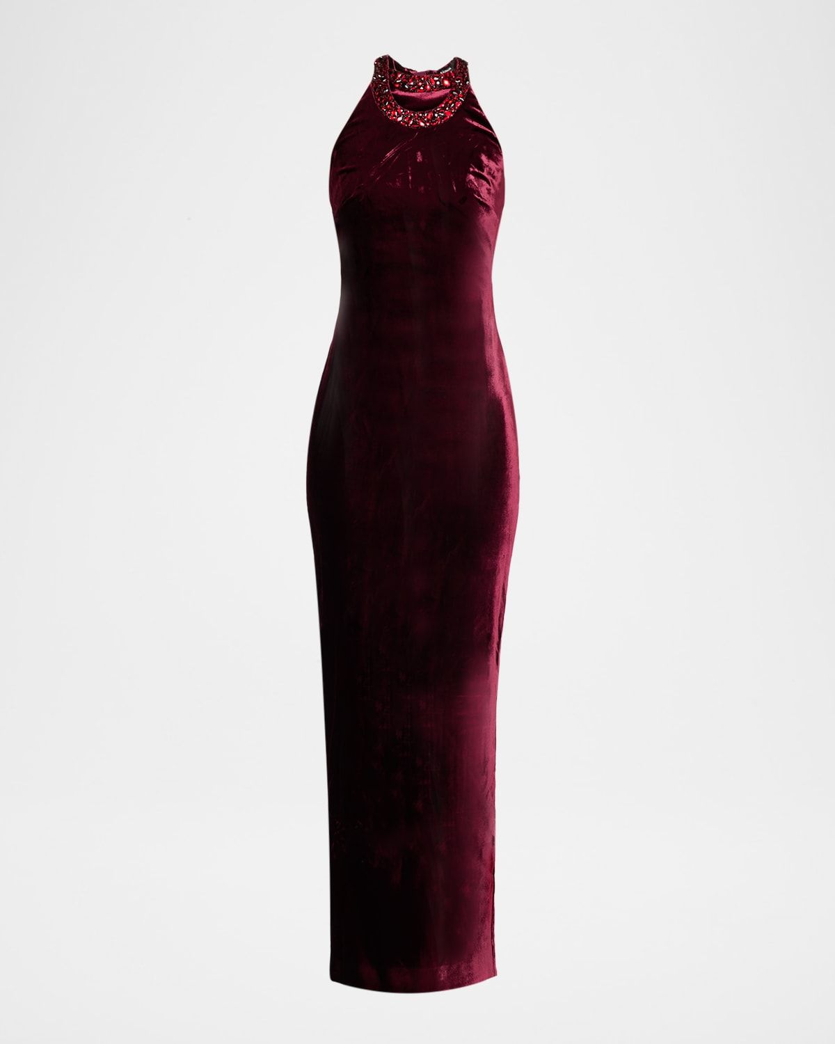 Crystal Halter Velvet Maxi Dress