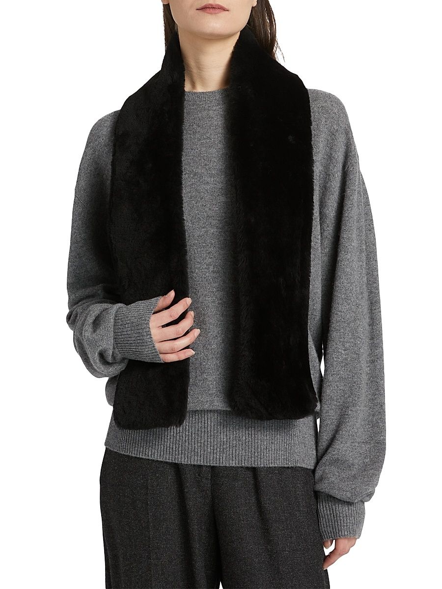 Women's Shearling Tuxedo Scarf - Black