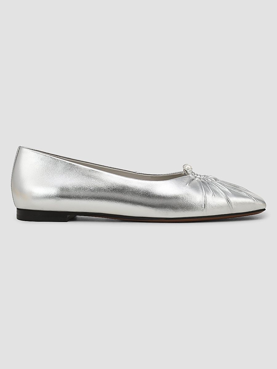 Women's Dany Ruched Leather Ballet Flats - Silver - Size 11