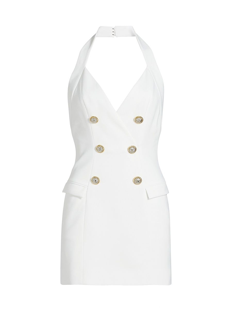 Women's Crêpe Halter Double-Breasted Minidress - Blanc - Size 8