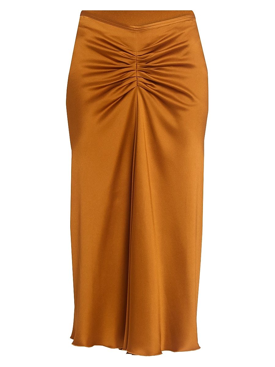 Women's Gathered Satin Midi-Skirt - Bronze - Size 0