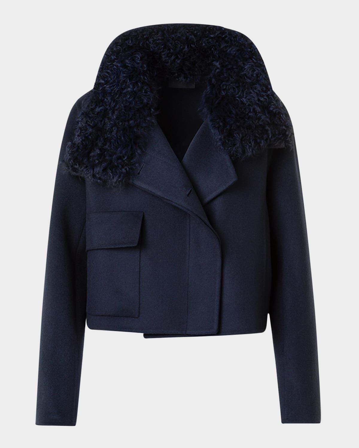 Edena Cashmere Short Jacket With Detachable Shearling Goat Collar