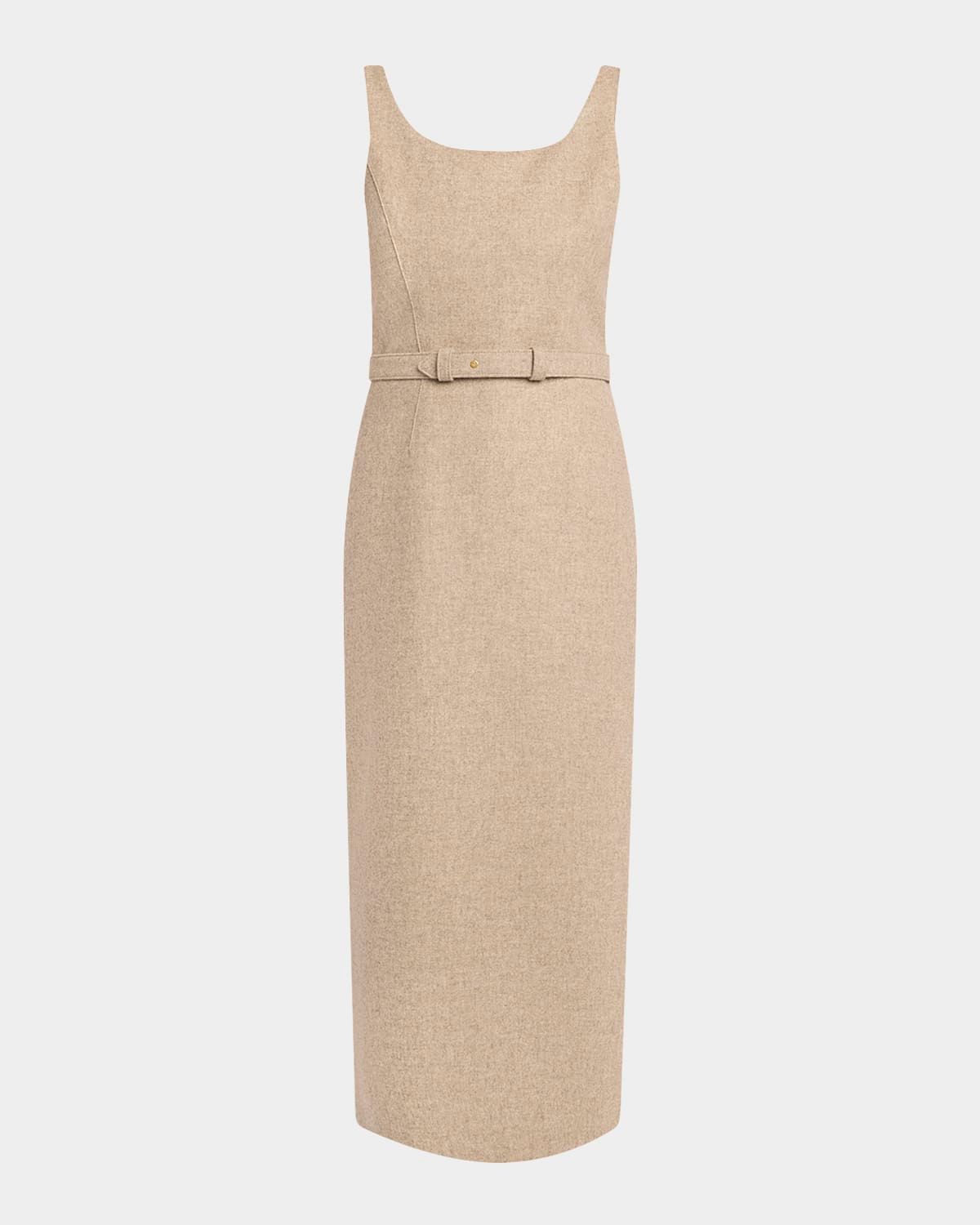 Vadira Sleeveless Belted Wool Midi Dress