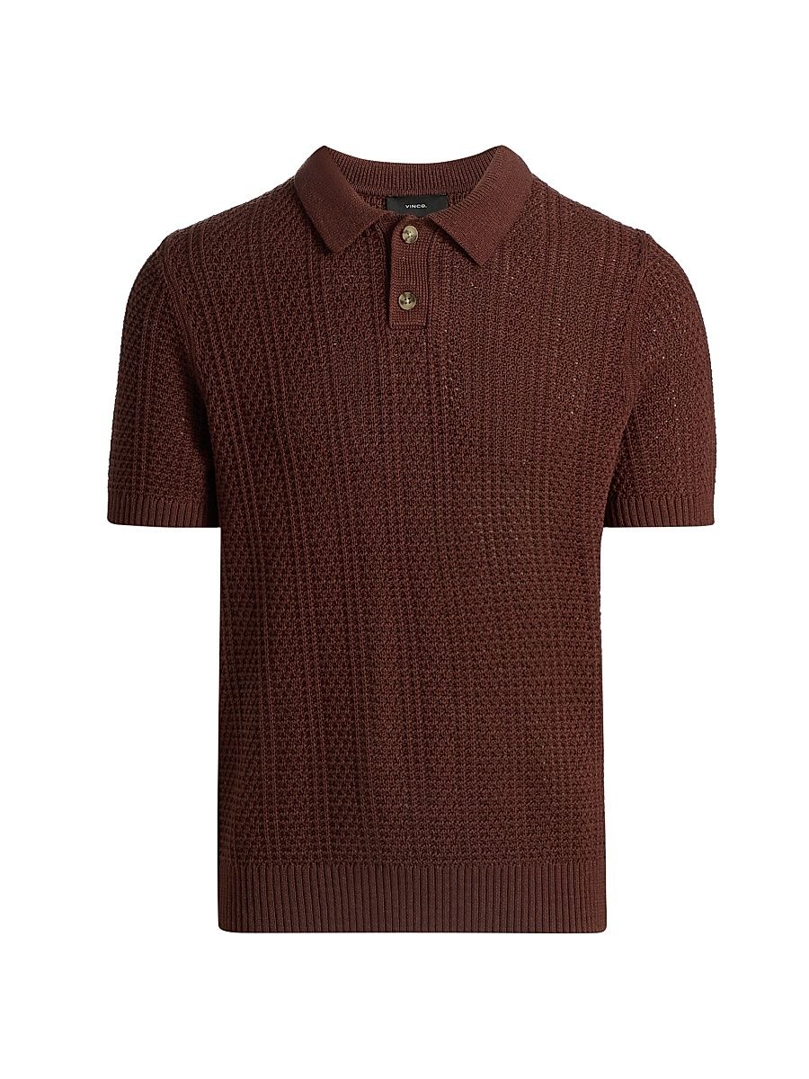 Men's Seed-Stitch Ribbed Cotton Polo Shirt - Dark Blanco - Size XXL
