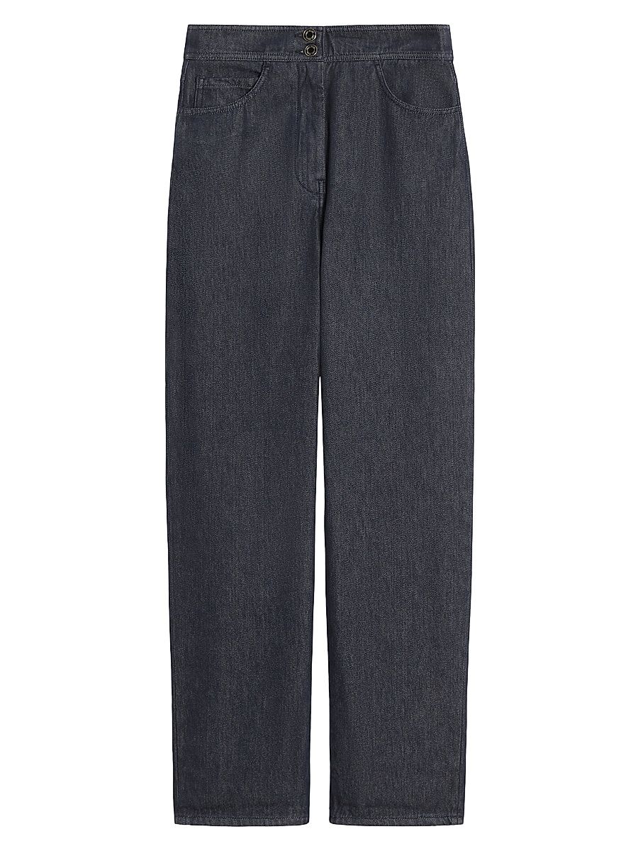 Women's Denim Look Cotton Trousers - Midnightblue - Size 16