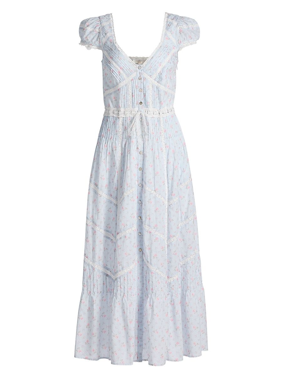 Women's Aurela Floral Cotton Tiered Maxi Dress - Chapparal Blue - Size 10