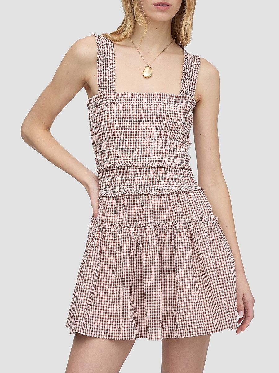 Women's The Azalea Mini Nap Dress - Cognac Gingham - Size XXL